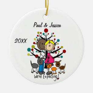 Custom Expectant Couple 2 Hunde 1 Katze Ornament