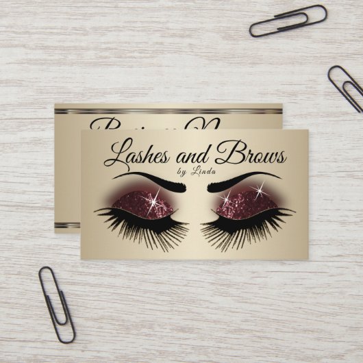 Custom-Eyelashes & Brows - Burgund Wein Glitzer Visitenkarte (Vorderseite/Rückseite Beispiel)