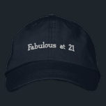 Custom Fabulous at 21 Celebrate Birthday Look Navy Bestickte Baseballkappe<br><div class="desc">Celebrate a major milestone with this Navy Alternative Apparel Basic Adjustable Cap featuring beautifully stitched “Fabulous at 21” text that adds confidence and charm to any birthday look. The one-size-fits-all adjustable closure delivers a secure and relaxed fit, perfect for parties, club nights, photoshoots, or weekend celebrations. Order in bulk for...</div>