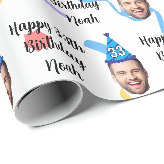 Custom Face 20th 30th 40th 50th 60th 70th Birthday Geschenkpapier (Rolleneckpunkt)