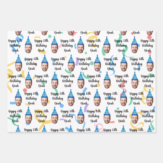 Custom Face 20th 30th 40th 50th 60th 70th Birthday Geschenkpapier Set (Vorderseite)