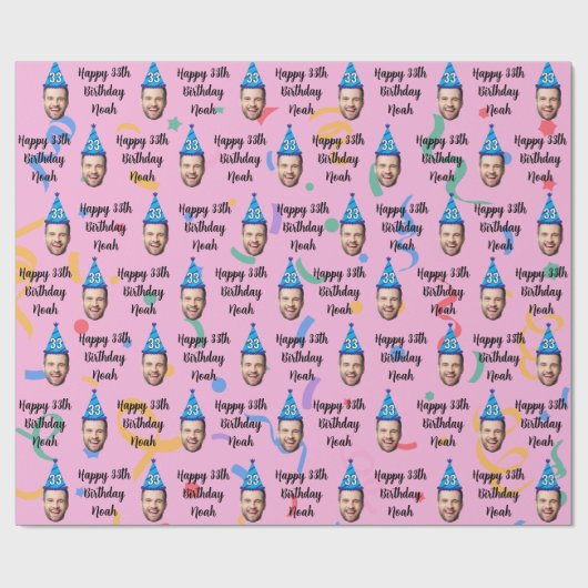 Custom Face 20th 30th 40th 50th 60th Birthday Pink Geschenkpapier (Flach)