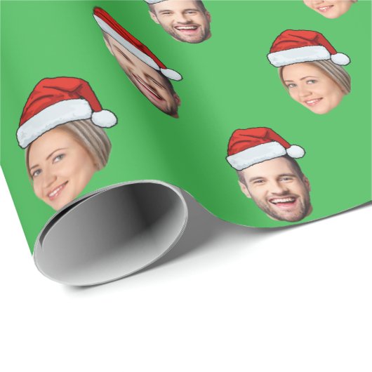 Custom Face 2 Foto Weihnachtsmannmütze Weihnachtsg Geschenkpapier (Rolleneckpunkt)