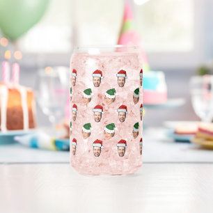 Custom Face 2 Fotos Weihnachtsmannmütze Weihnachts Dosenglas