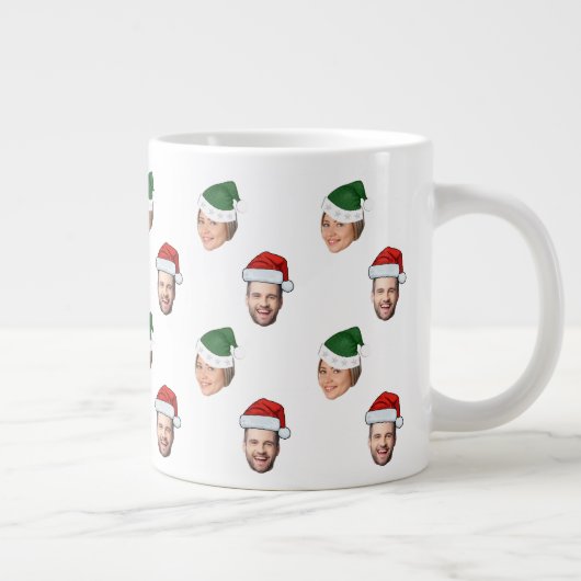 Custom Face 2 Fotos Weihnachtsmannmütze Weihnachts Jumbo-Tasse (Rechts)