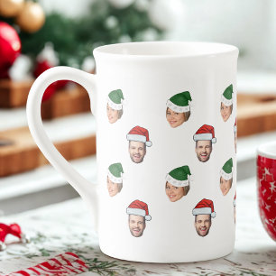 Custom Face 2 Fotos Weihnachtsmannmütze Weihnachts Porzellantasse