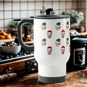Custom Face 2 Fotos Weihnachtsmannmütze Weihnachts Reisebecher