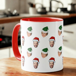 Custom Face 2 Fotos Weihnachtsmannmütze Weihnachts Tasse