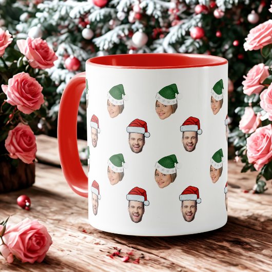 Custom Face 2 Fotos Weihnachtsmannmütze Weihnachts Tasse