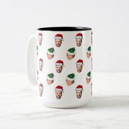 Custom Face 2 Fotos Weihnachtsmannmütze Weihnachts Zweifarbige Tasse