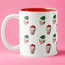 Custom Face 2 Fotos Weihnachtsmannmütze Weihnachts Zweifarbige Tasse