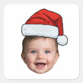 Custom Face Baby Santa Hat Photo Christmas Quadratischer Aufkleber (Vorderseite)