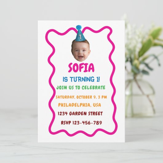 Custom Face Birthday Einladung mit Party Hat (Stehend Vorderseite)