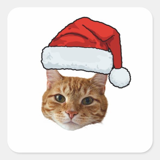 Custom Face Cat Santa Hat Photo Christmas Quadratischer Aufkleber (Vorderseite)