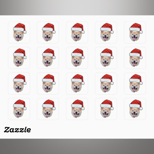 Custom Face Dog Santa Hat Photo Christmas   Quadratischer Aufkleber