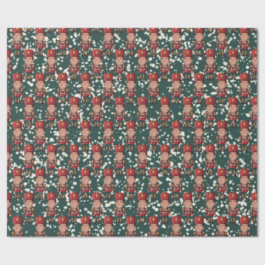 Custom Face Foto Christmas Nutcracker Geschenkwrak Geschenkpapier (Flach)