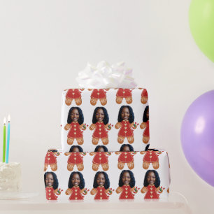 Custom Face Foto Gingerbread Frau Christmas Pink Geschenkpapier