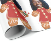 Custom Face Foto Gingerbread Frau Christmas Pink Geschenkpapier (Rolleneckpunkt)