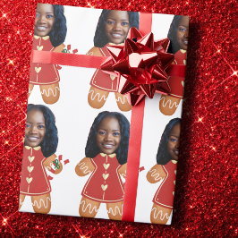 Custom Face Foto Gingerbread Frau Christmas Pink Geschenkpapier