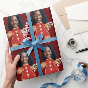Custom Face Foto Gingerbread Frau Weihnachten Geschenkpapier