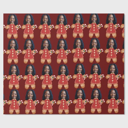 Custom Face Foto Gingerbread Frau Weihnachten Geschenkpapier (Flach)