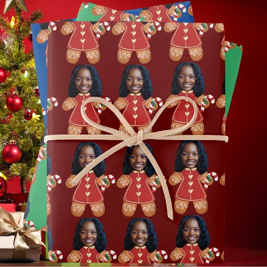 Custom Face Foto Gingerbread Frau Weihnachten Geschenkpapier Set