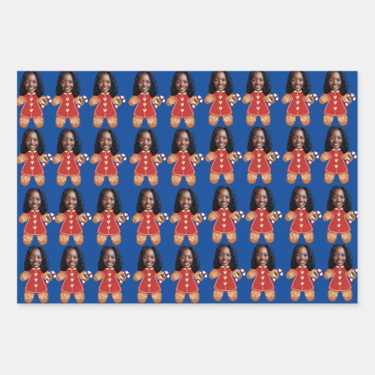 Custom Face Foto Gingerbread Frau Weihnachten Geschenkpapier Set (Vorderseite 3)