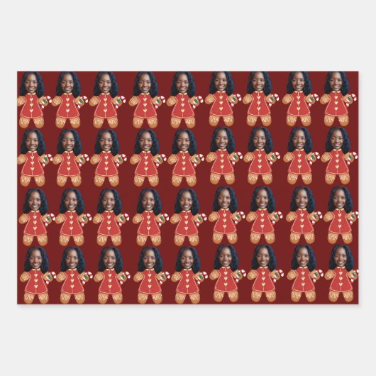 Custom Face Foto Gingerbread Frau Weihnachten Geschenkpapier Set (Vorderseite)