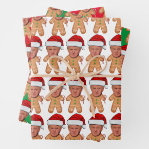 Custom Face Foto Gingerbread Funny Trump Xmas Geschenkpapier Set