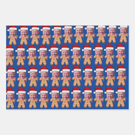 Custom Face Foto Gingerbread Joe biden Weihnachten Geschenkpapier Set (Vorderseite 3)