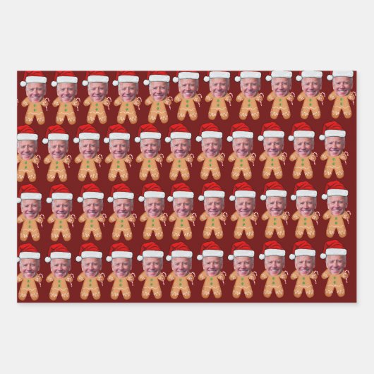 Custom Face Foto Gingerbread Joe biden Weihnachten Geschenkpapier Set (Vorderseite)