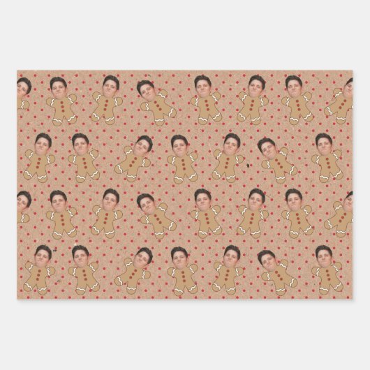 Custom Face Foto Gingerbread Men Christmas Dots Geschenkpapier Set (Vorderseite 2)