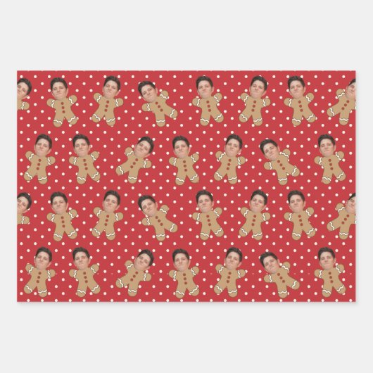 Custom Face Foto Gingerbread Men Christmas Dots Geschenkpapier Set (Vorderseite)