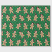 Custom Face Foto Gingerbread Men Christmas Holly Geschenkpapier (Flach)