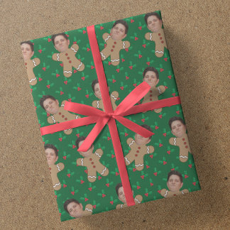Custom Face Foto Gingerbread Men Christmas Holly Geschenkpapier