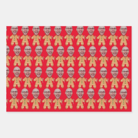 Custom Face Foto Gingerbrei Funny Christmas Geschenkpapier Set (Vorderseite 3)