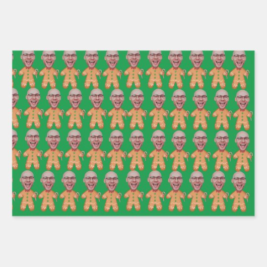 Custom Face Foto Gingerbrei Funny Christmas Geschenkpapier Set (Vorderseite)