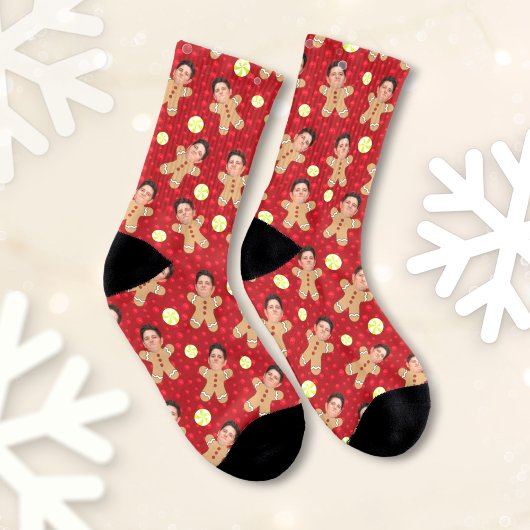 Custom Face Foto Gingerbrett Men Christmas Socks Socken