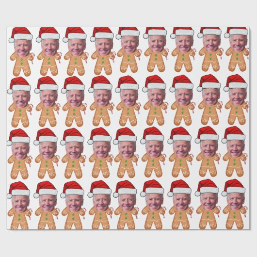 Custom Face Foto Gingerbrot Funny Joe biden Xmas Geschenkpapier (Flach)
