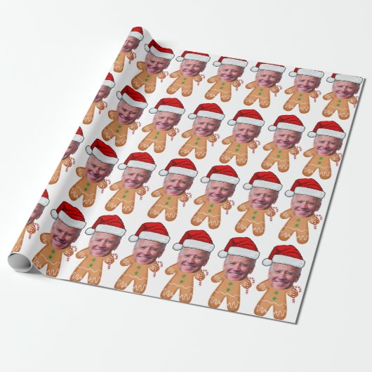 Custom Face Foto Gingerbrot Funny Joe biden Xmas Geschenkpapier (Ungerollt)