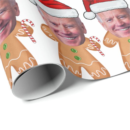 Custom Face Foto Gingerbrot Funny Joe biden Xmas Geschenkpapier (Rolleneckpunkt)