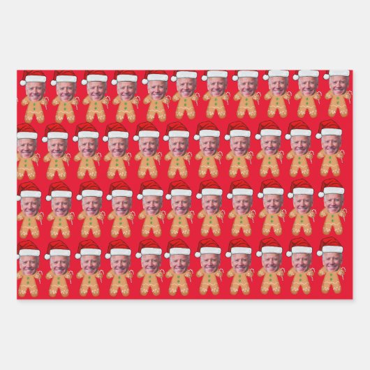 Custom Face Foto Gingerbrot Funny Joe biden Xmas Geschenkpapier Set (Vorderseite 3)