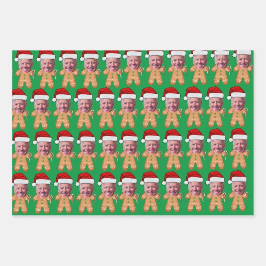 Custom Face Foto Gingerbrot Funny Joe biden Xmas Geschenkpapier Set (Vorderseite 2)
