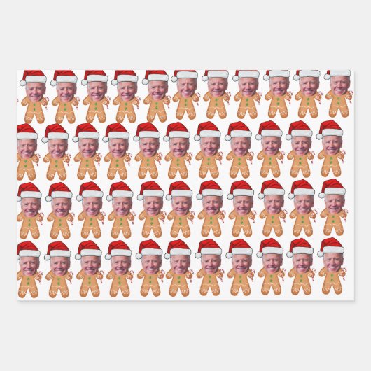 Custom Face Foto Gingerbrot Funny Joe biden Xmas Geschenkpapier Set (Vorderseite)