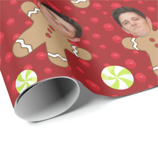 Custom Face Foto Gingerbrot Männer Weihnachten Geschenkpapier (Rolleneckpunkt)