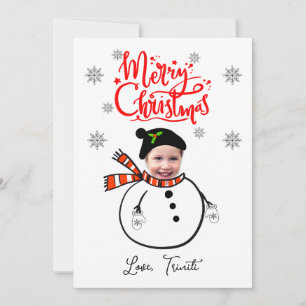 Custom Face Foto Niedlich Snowman Frohe Weihnachte Einladung