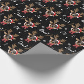 Custom Face Foto Reindee Weihnachtsfest Schwarz Geschenkpapier (Ecke)
