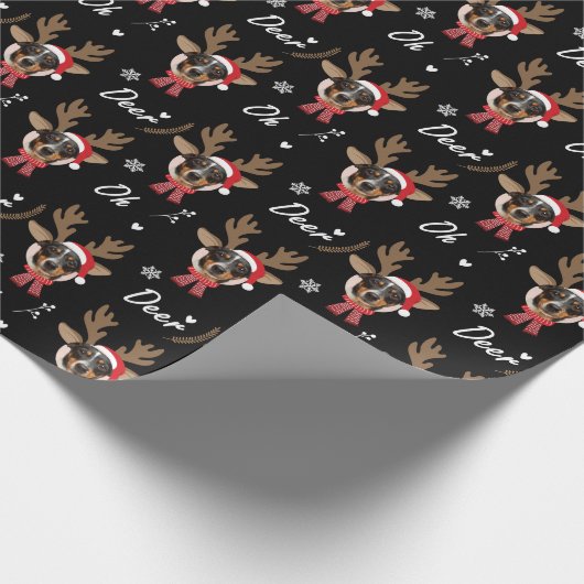 Custom Face Foto Reindee Weihnachtsfest Schwarz Geschenkpapier (Ecke)