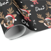 Custom Face Foto Reindee Weihnachtsfest Schwarz Geschenkpapier (Rolleneckpunkt)