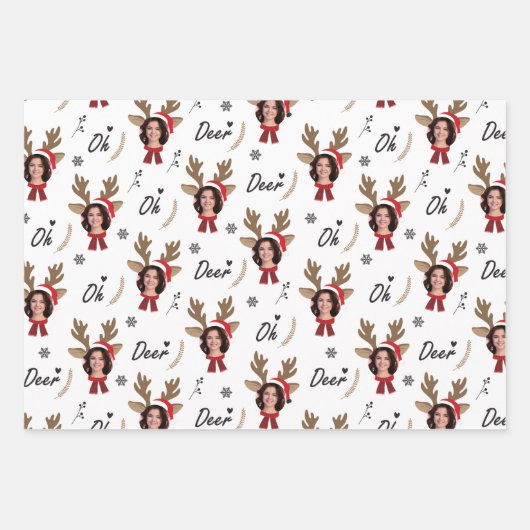 Custom Face Foto Rentier Weihnachten Geschenkpapier Set (Vorderseite)